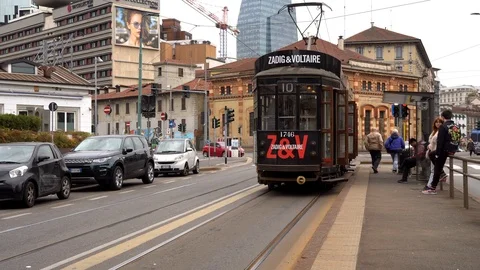 At the tram stop Stock Footage 104848711