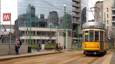 At the tram stop Stock Footage 104848829