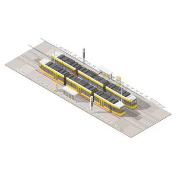 Tram stop isometric icon set Illustrazione stock