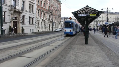 Tram stop in Krakow Stock Footage 87515211