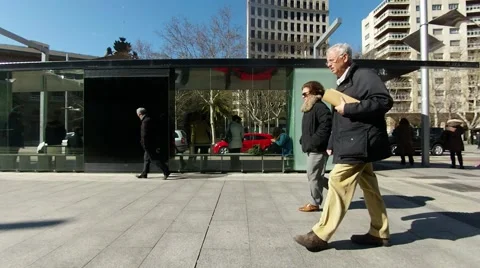 Tram stop with people 스톡 동영상 47405852