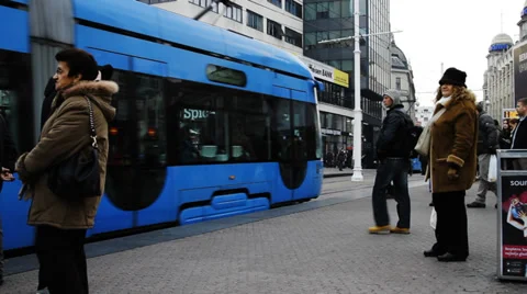 Tram Stop in Zagreb Stock Footage 34416715