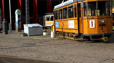 The tram stops at the depot Stock Footage 42672691