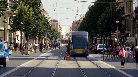 Tram on the street Stock Footage 99184192