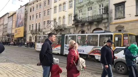 Tram on the street of the old town. Stock Footage 104480036