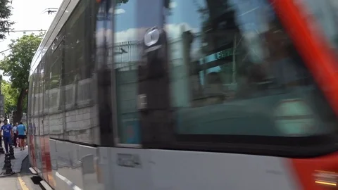 Tram in Sultanahmet District, Istanbul in Turkey. Stock Footage