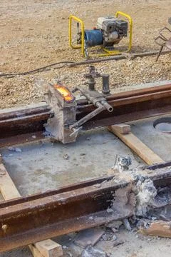 Tram track construction site Stock Photos