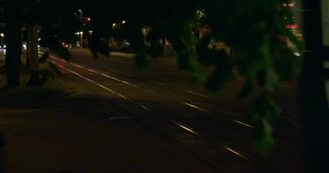 Tram Tracks at Night in Zagreb Stock Footage 336030277