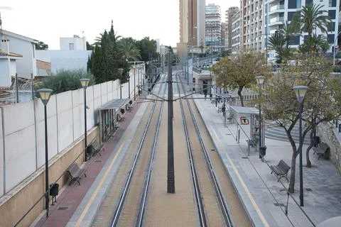 Tram tracks in the stations 스톡 사진