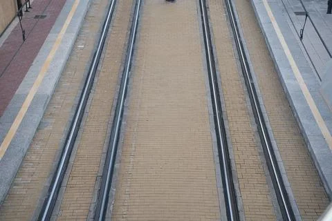 Tram tracks in the stations Stock Photos
