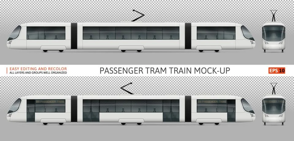 Tram train side and front view realistic vector illustration Stock Illustration