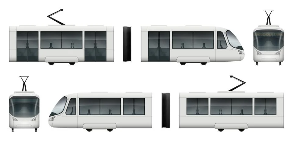 Tram train side and front view realistic vector illustration Stock Illustration