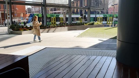 Tram Turning in Melbourne Stock Footage 119404465