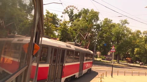 Tram turns to the right Stock Footage 54821581