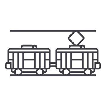 Tram vector line icon, sign, illustration on background, editable strokes Stock Illustration