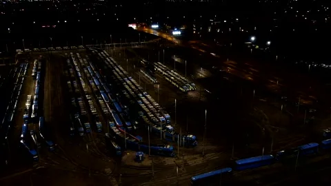 Tram yard Zagreb at night, timelapse Stock Footage 247473576