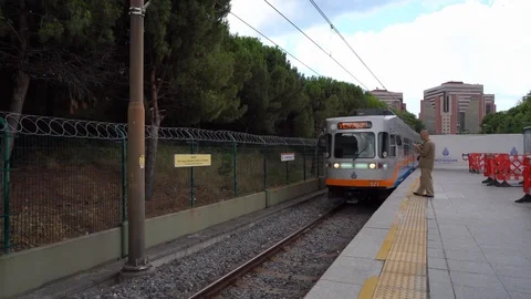 Tram in Yenibosnat District. Video stock 112590936
