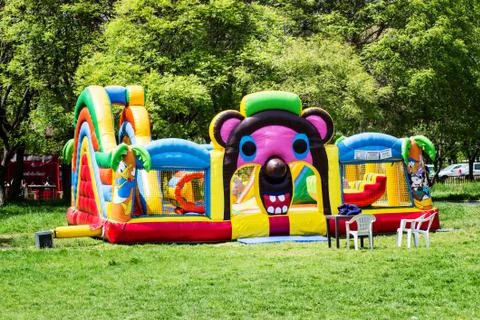 Trampoline, inflatable attraction Stock Photos