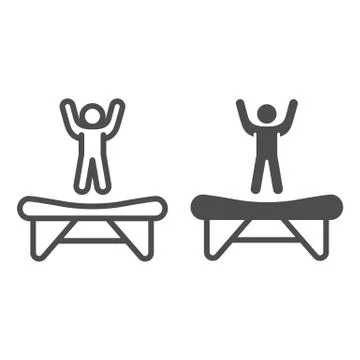 Trampoline line and solid icon, Amusement park concept, jumping kid on Stockillustratie