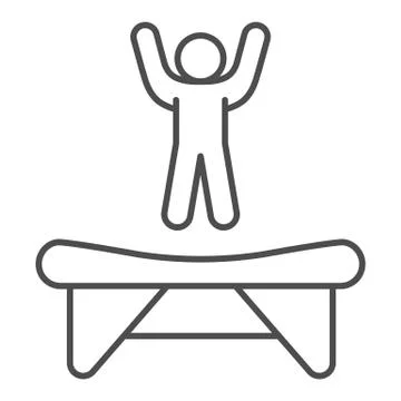 Trampoline thin line icon, Amusement park concept, jumping kid on trampoline Illustrazione stock