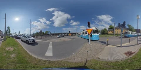Trams and Car Traffic - 360 VR Stock Footage 133263276