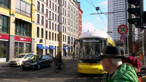 Trams and People, Hackescher Markt, Berlin Stock Footage 143907021
