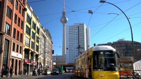 Trams and Trains, Hackescher Markt, Berlin Stock Footage 111164543