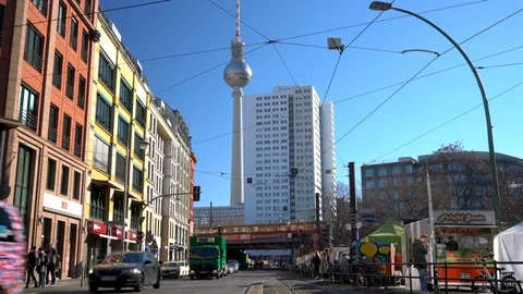 Trams and Trains, Hackescher Markt, Berlin Stock Footage 116000852
