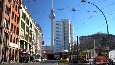 Trams and Trains, Hackescher Markt, Berlin Stock Footage 116650080