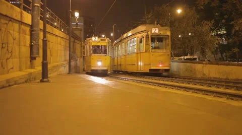 Trams arriving to the tram station Stock Footage 56937568