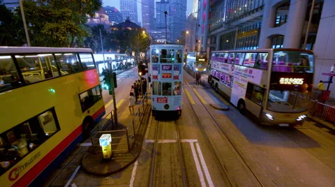 TRAMS BUSES DES VOEUX CENTRAL HONG KONG CHINA Stock-Footage 68157260