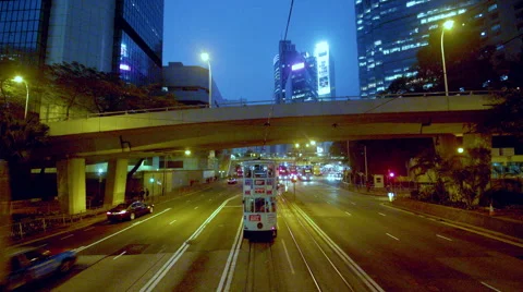 TRAMS BUSES ON QUEENSWAY WAN CHAI HONG KONG CHINA Stock Footage 68156958