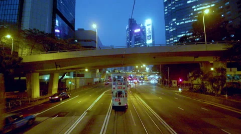 TRAMS BUSES ON QUEENSWAY WAN CHAI HONG KONG CHINA Stock Footage 68157423