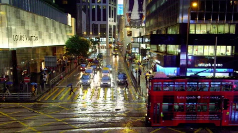 TRAMS BUSES TRAFFIC JUNCTION CENTRAL HONG KONG Stock Footage 67013320