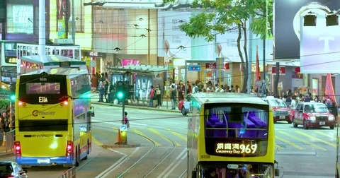 TRAMS BUSES TRAFFIC YEE CAUSEWAY BAY HONG KONG Stock Footage 73548480