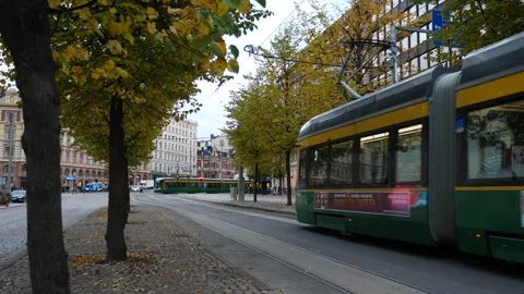 Trams in the center of Helsinki Stock Footage 217982268
