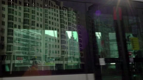 Trams in city sunlight roundabout Stock Footage 149770076