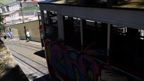 Trams crossing, Elevador da Gloria, Lisbon, Portugal Stock Footage 75822393