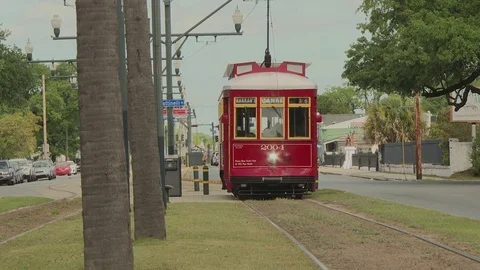 Trams driving on street Video stock 84634338