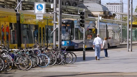 Trams during the commuter traffic Stock Footage 119717687