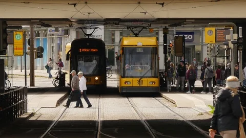 Trams during the commuter traffic Stock Footage 119718457