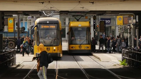 Trams during the commuter traffic Stock Footage 119718658