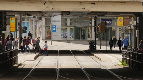 Trams during the commuter traffic Video stock 119719069