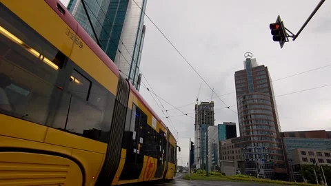 Trams going along the street Stock Footage 147626720