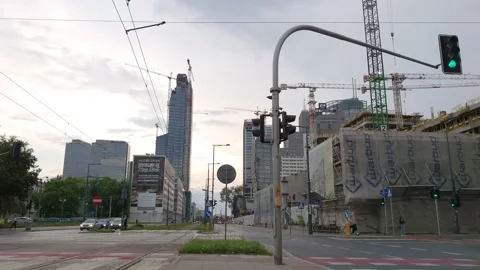 Trams going along the street Stock Footage 147626862