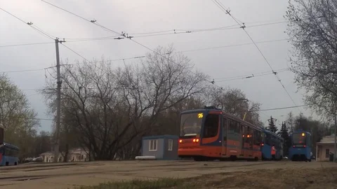 Trams At Last Stop in the evening Timelapse Stock Footage 82050350