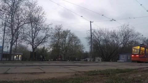 Trams At The Last Stop in the evening Timelapse Vidéo 82051767
