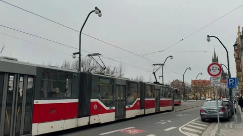 Trams in Prague 1 (Editorial) Stock Footage 319395156