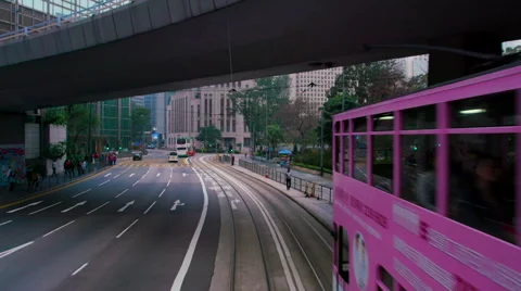 TRAMS AT QUEENS DES VOEUX CENTRAL HONG KONG CHINA Stock-Footage 68157696