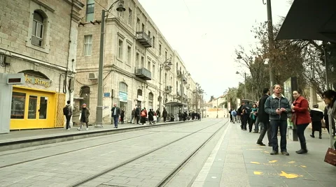 Tram's Rail in Jerusalem 1 Stock Footage 49704012
